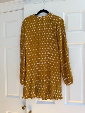 Lulu's Mustard Polka Dot Long Sleeve Mini Dress
